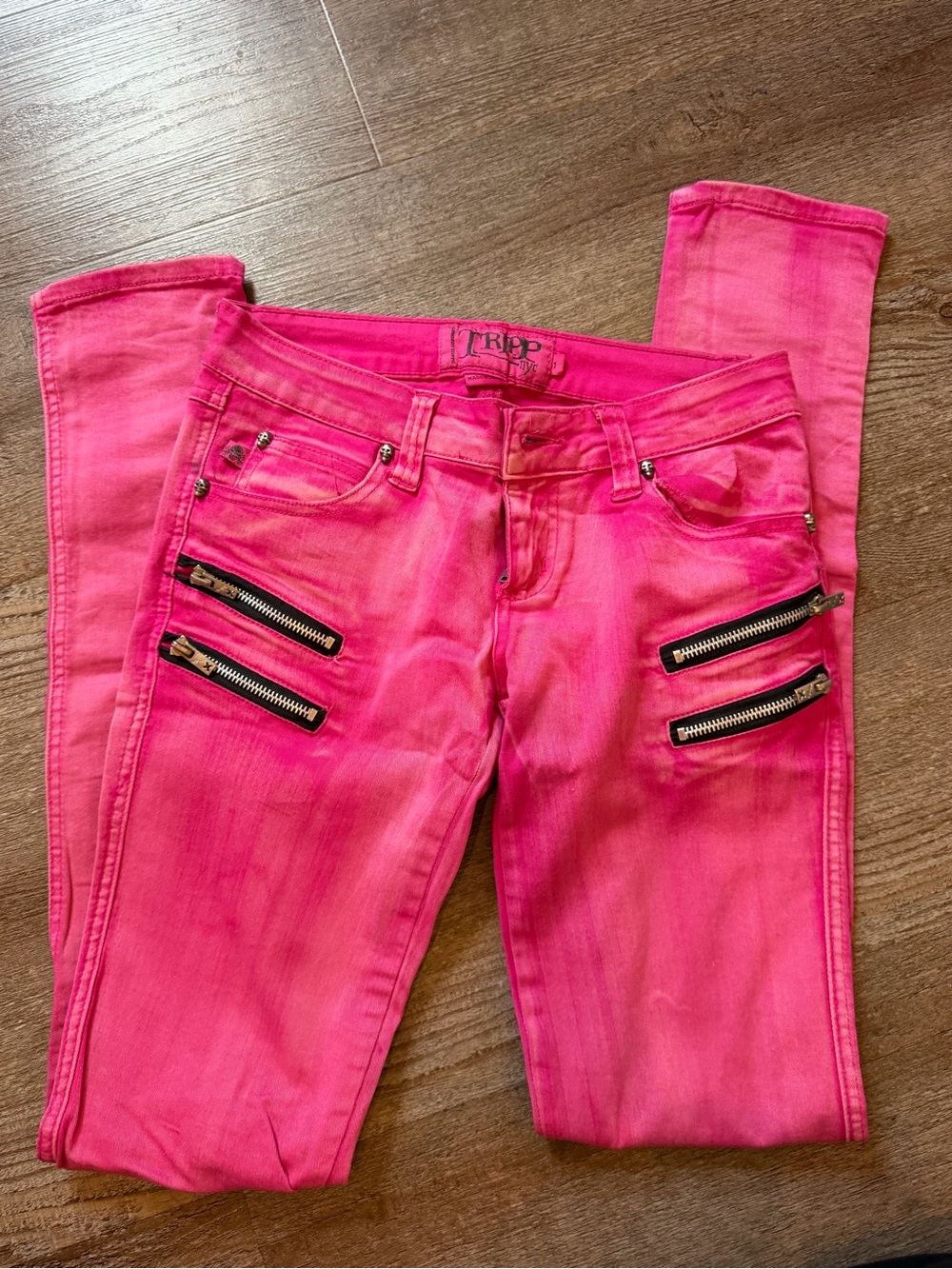 Tripp NYC Hot Pink Skinny Jeans with Black Zip Accents